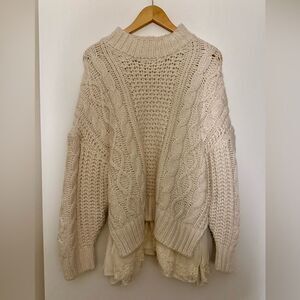 Zara Cream Cable Knit Turtleneck Sweater with lace detail